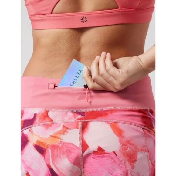 Athleta Run With It Shorts Activewear Mid Rise Floral Pink Size Small - Picture 2 of 10